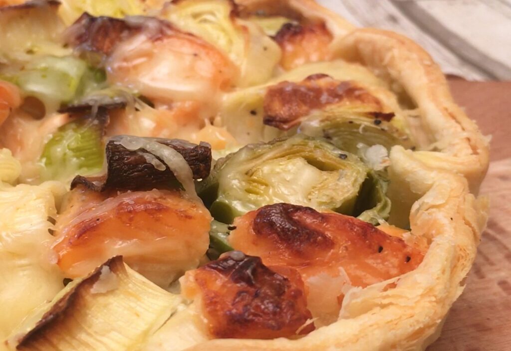 Crostata salmone e porri