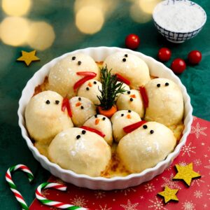 Pizza au jambon bonhomme de neige