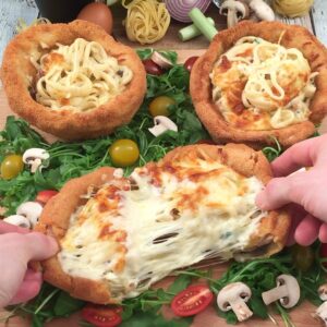 Pasta-Filled Fried Chicken Bowl