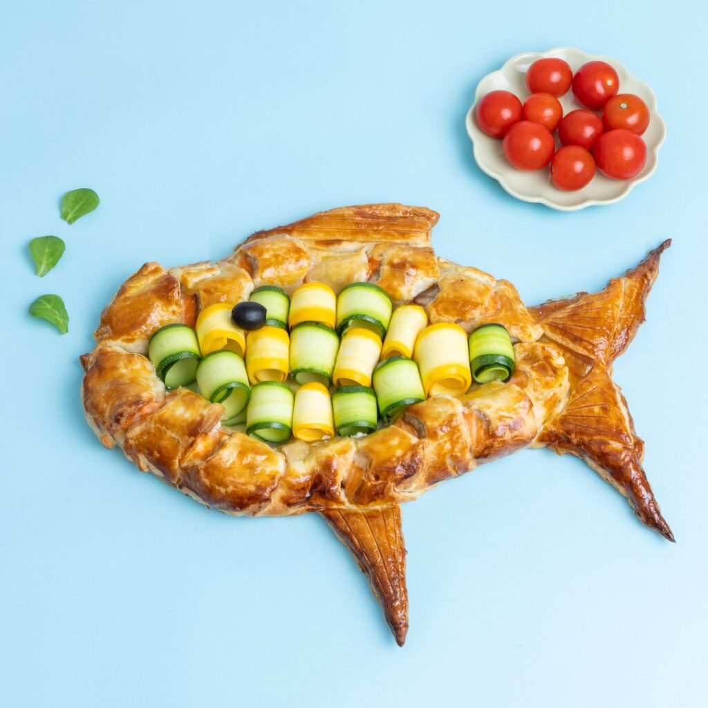 Tarte saumon et ses écailles de courgettes