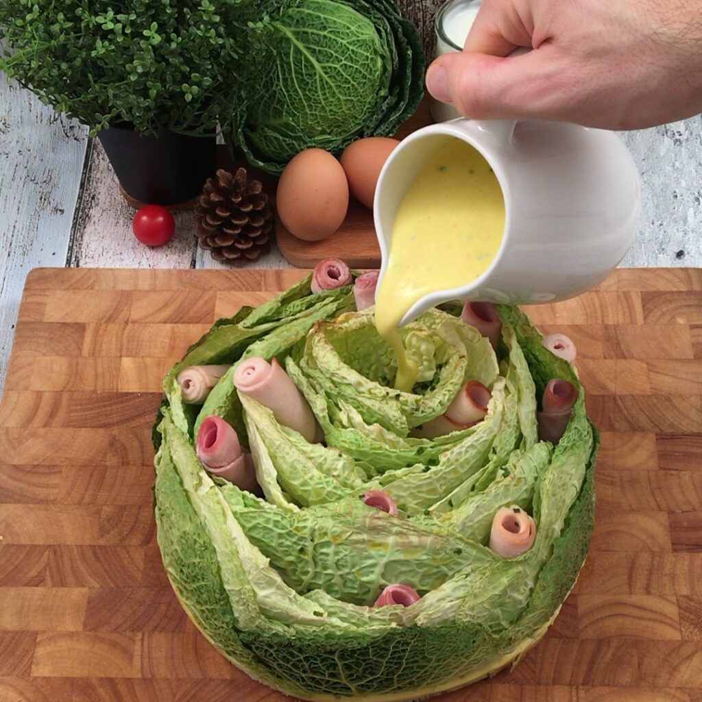 Gebackener Grünkohl mit Schinkenröllchen