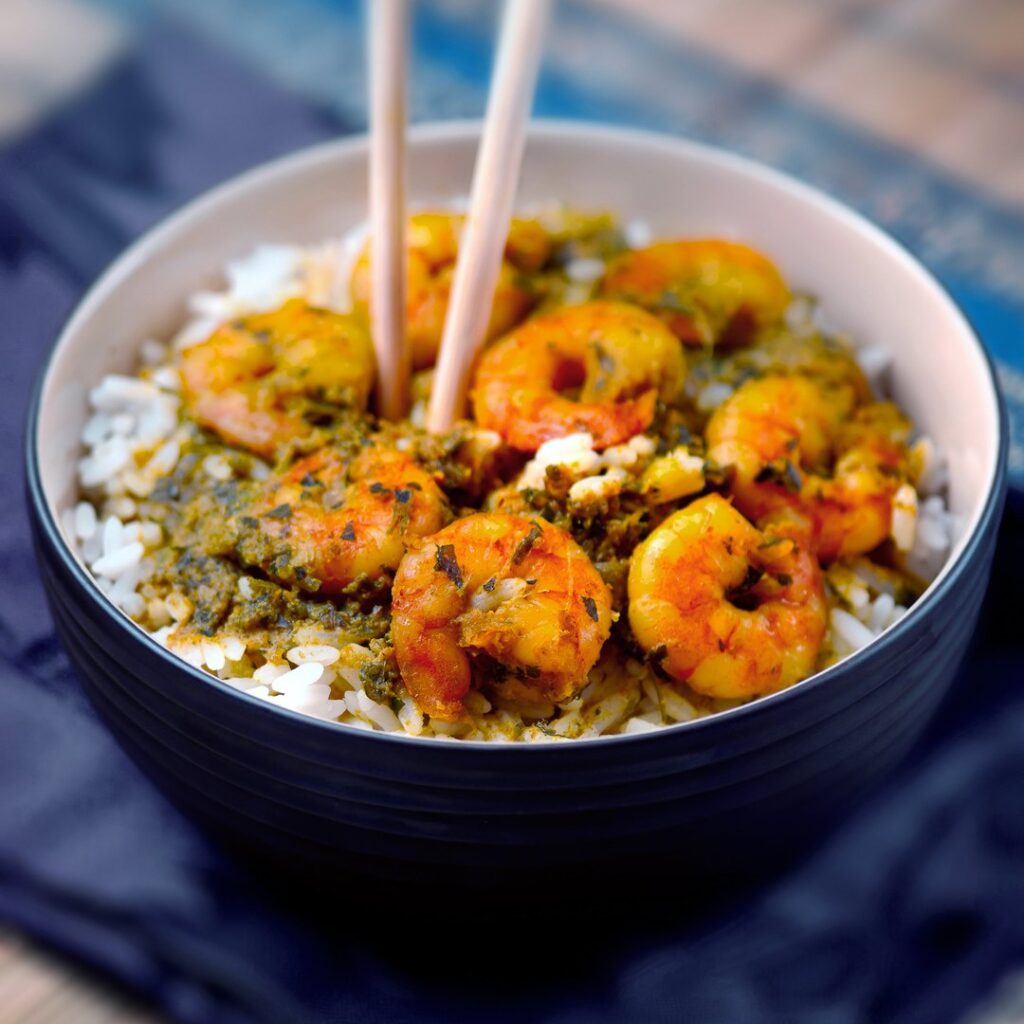 Crevettes curry coco