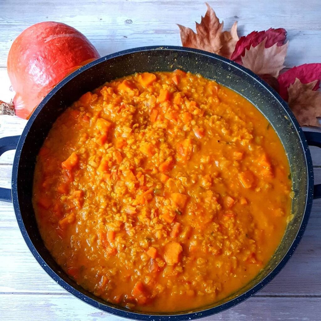 Mijoté de potiron, lentilles corail, carottes