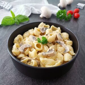 Pâtes aux champignons, kiri et munster