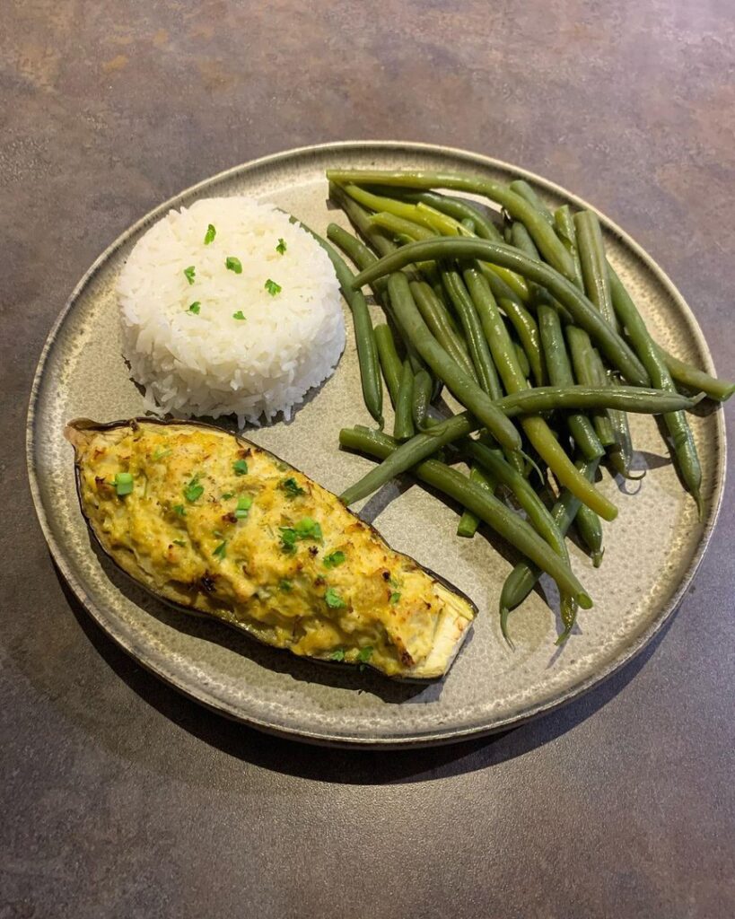 Aubergine farcie au poulet
