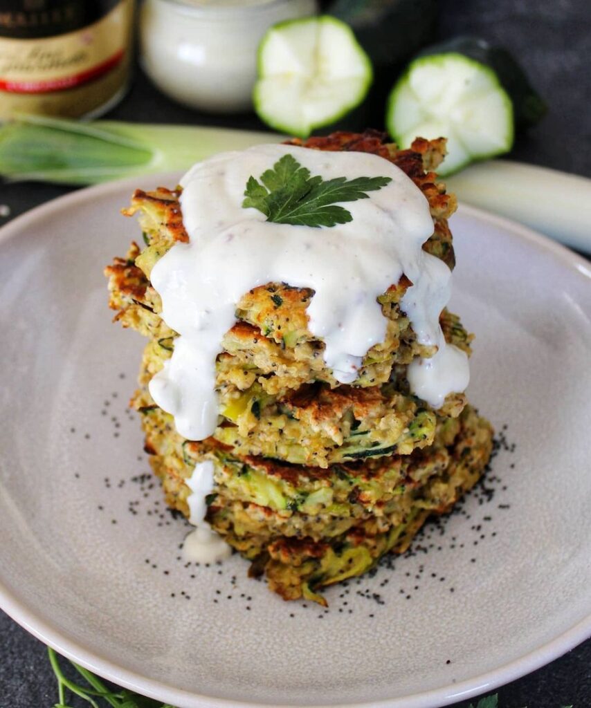 Galettes de courgette/poireau aux flocons d&rsquo;avoine et pavot