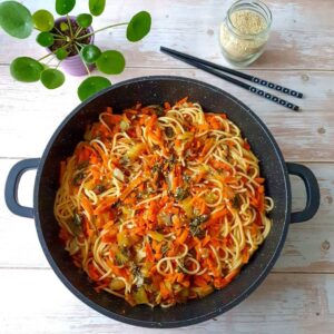 Spaghettis pak choi carottes