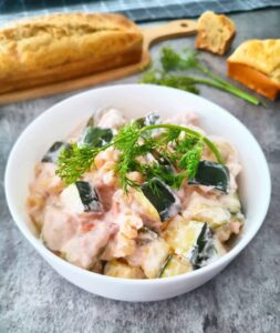 Courgettes aux fusili, tarama et saumon fumé