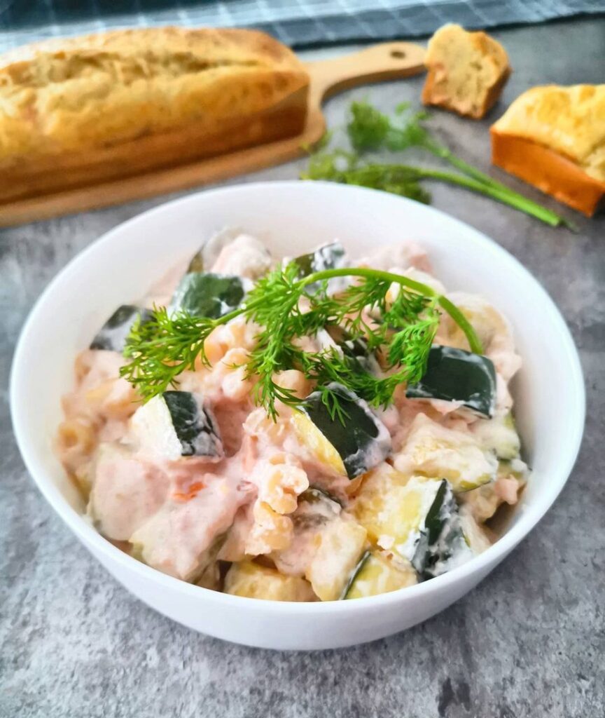 Courgettes aux fusili, tarama et saumon fumé
