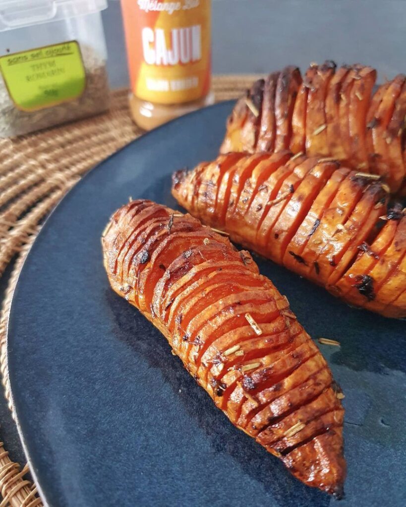 Patate douce façon hasselback au citron confit