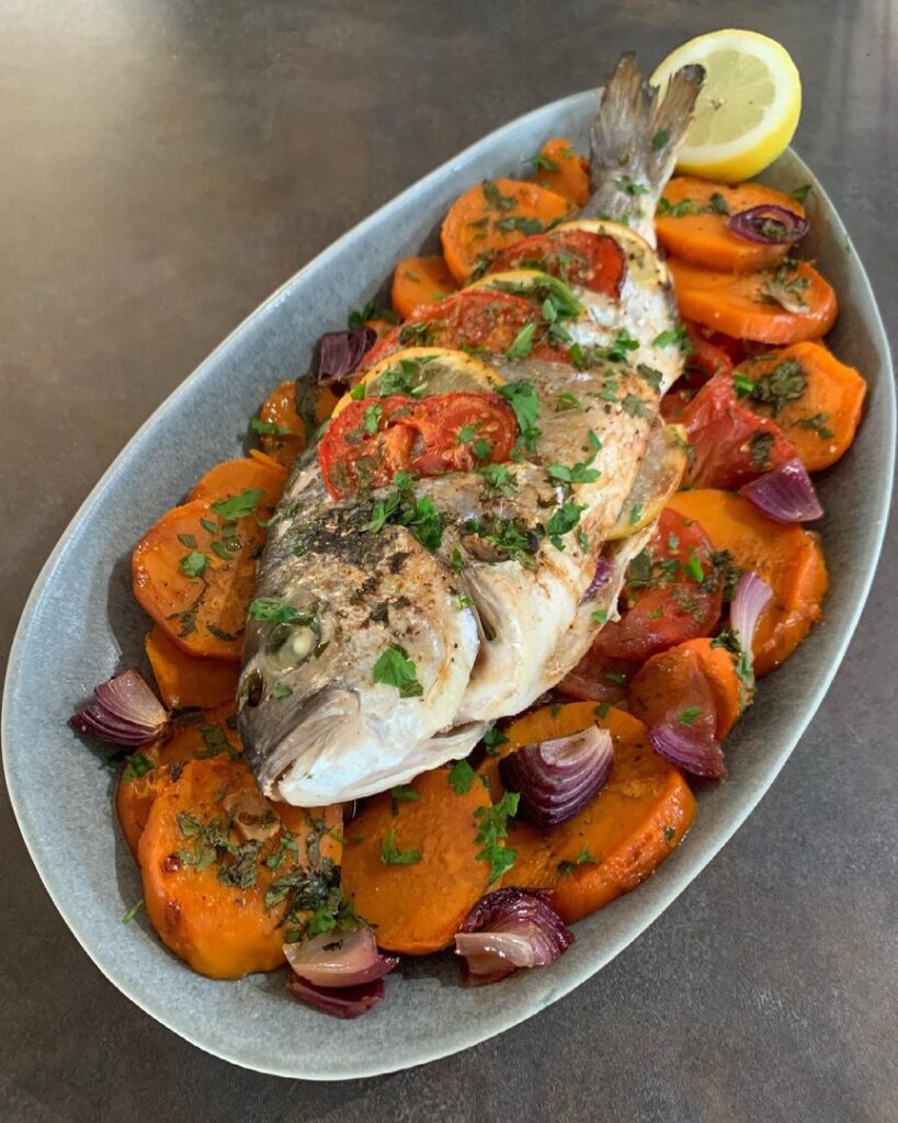 Daurade et patates douces au four