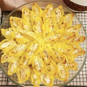 Gratin de pâtes floral, conchiglionis farcies