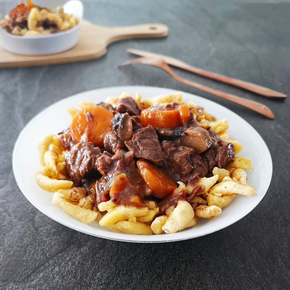 Bœuf bourguignon et spaetzles