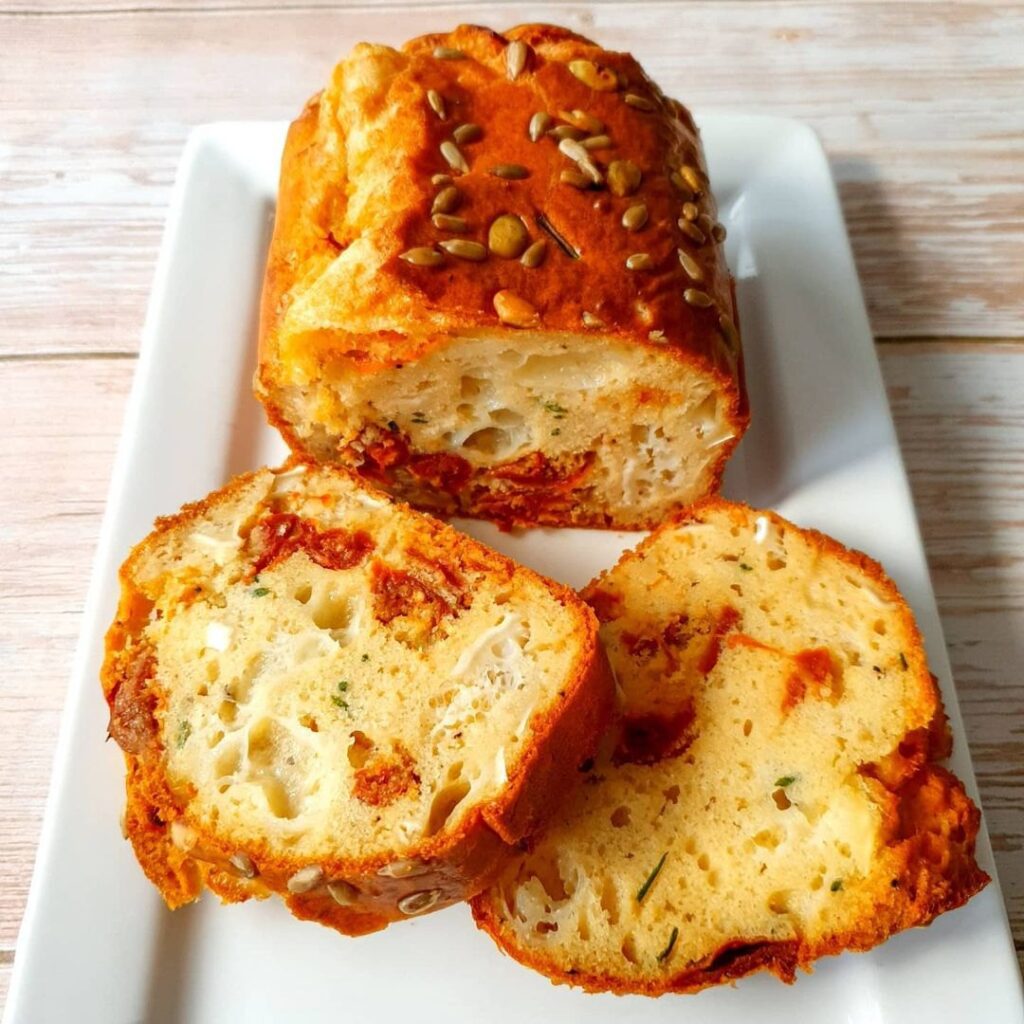 Cake tomates séchées, chèvre et ciboulette