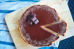 Tarte au chocolat, framboises pépins