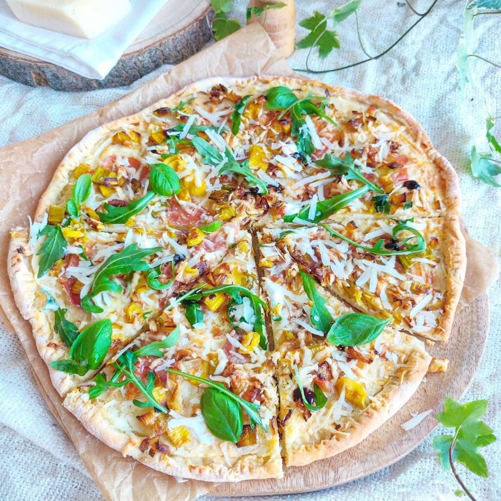 Pizza bianca light poireaux et prosciutto