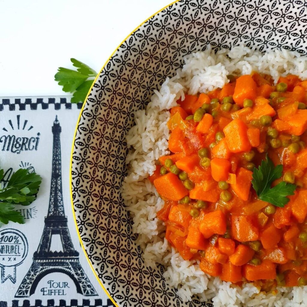 Curry de patates douces et petits pois