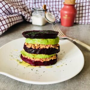 Millefeuille de betterave & saumon aux rillettes de sardines