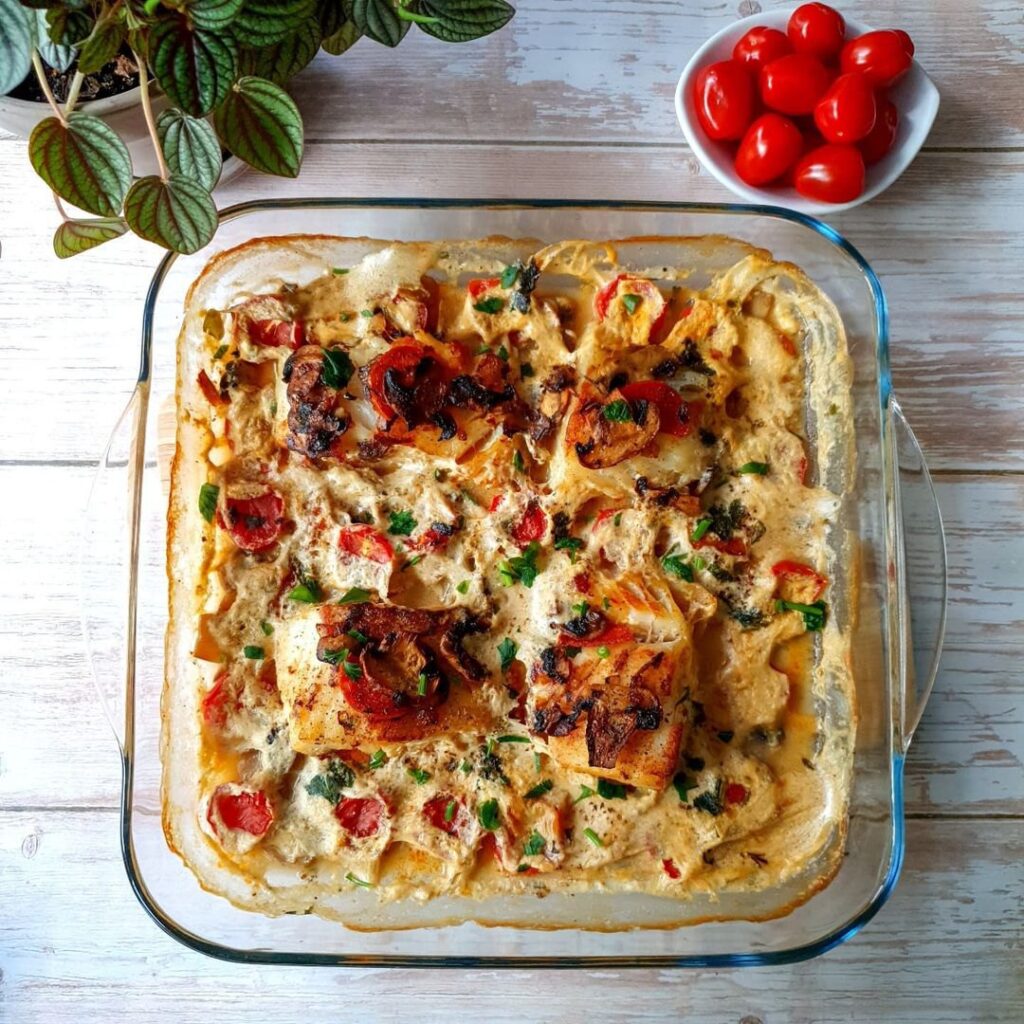 Cabillaud champignons, chorizo, tomates