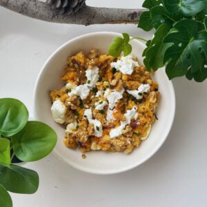 Gratin de patates douces, quinoa et chèvre