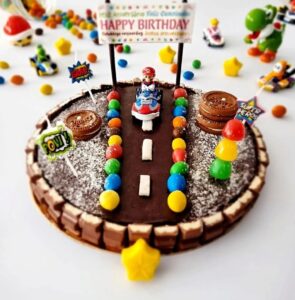 Fondant chocolat d&rsquo;anniversaire mario kart
