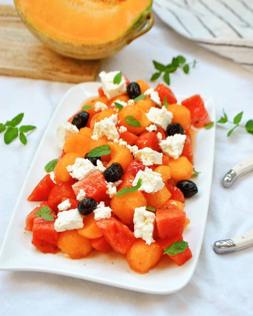 Salade d&rsquo;été melon, pastèque, feta, menthe