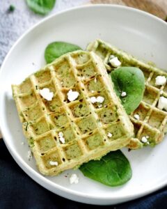 Gaufres petit pois, fêta et menthe
