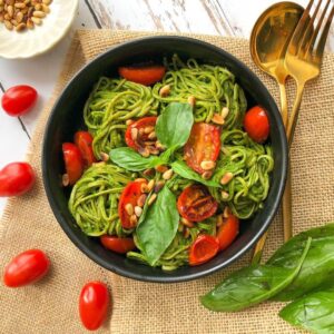 Pâtes au pesto de basilic et edamames