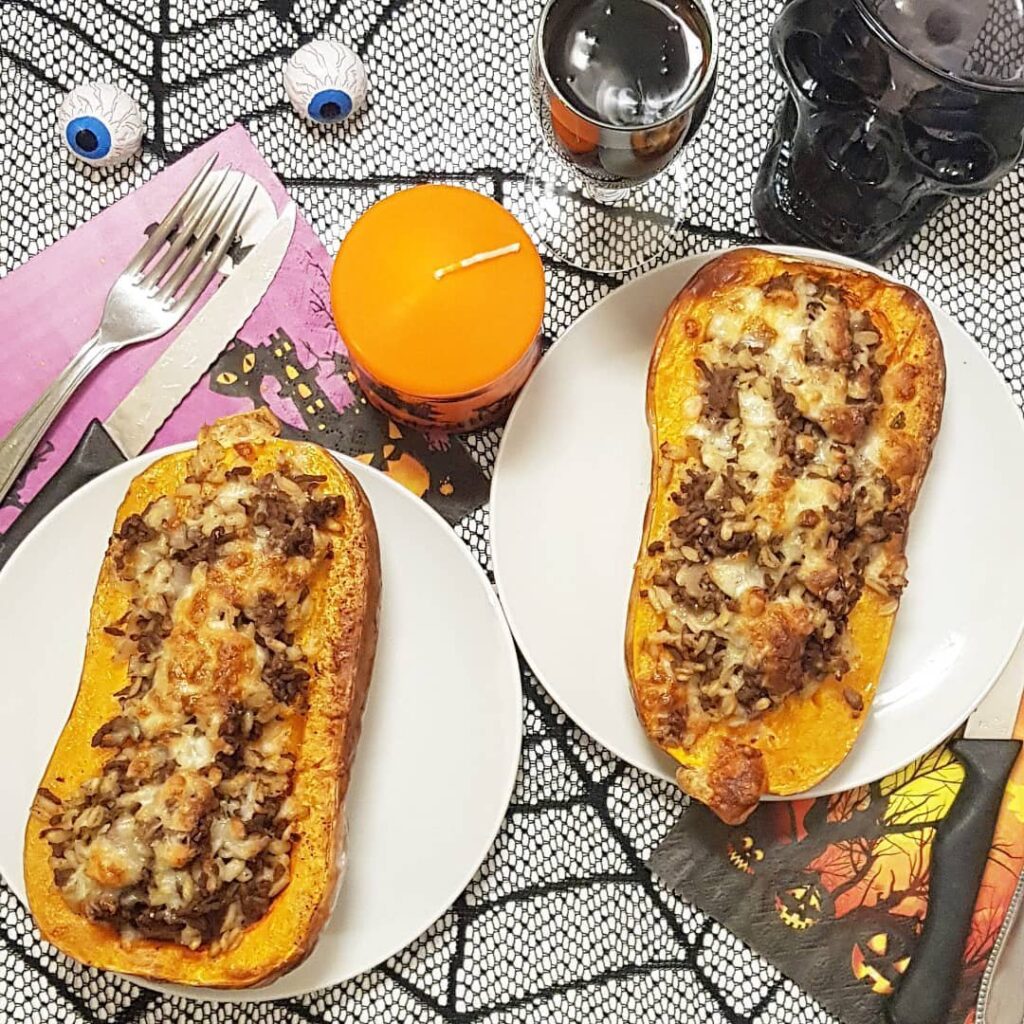 Butternut farci à la viande et au blé