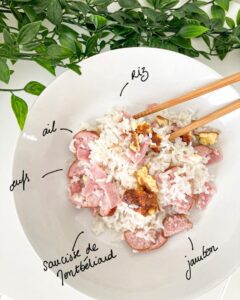Riz cantonais saucisse de Montbéliard Riz cantonais saucisse de Montbéliard
