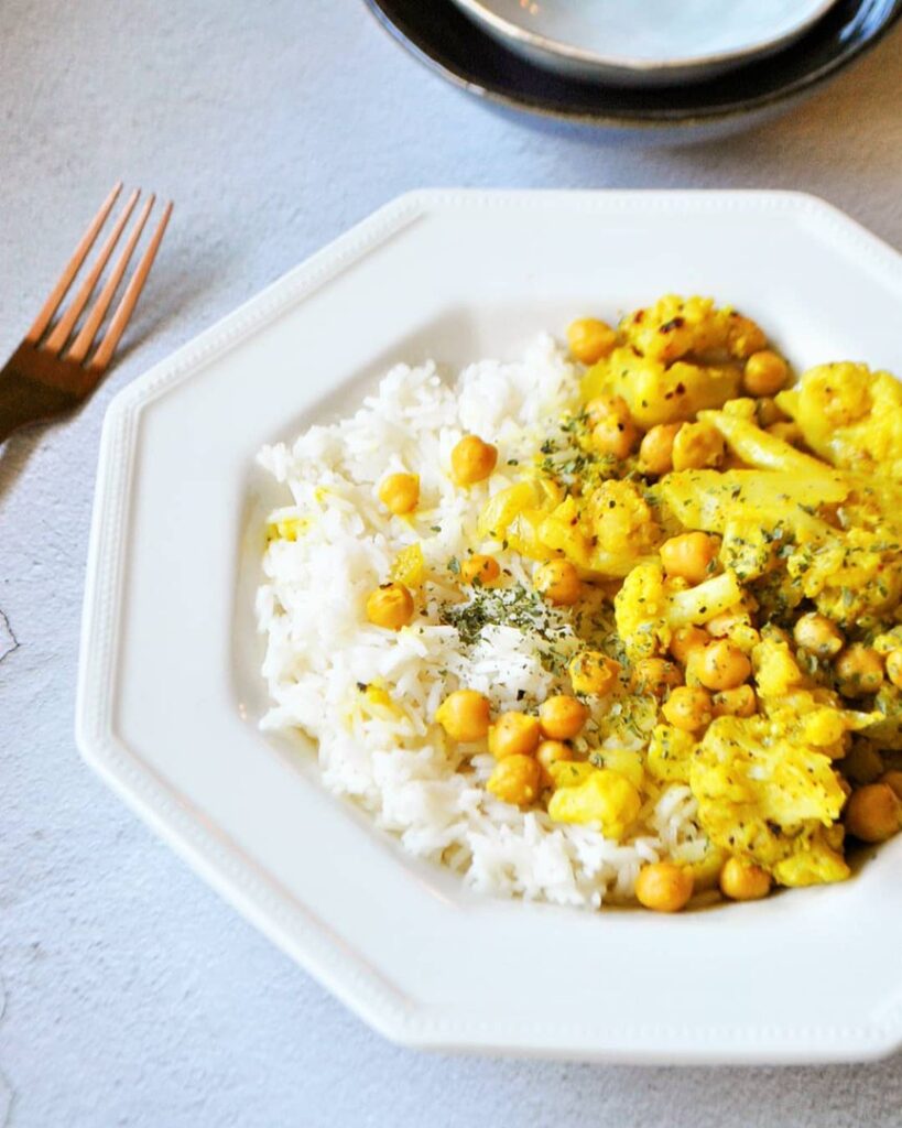 Veggie curry chou fleur pois chiches coco