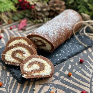 Bûche au caco et noix de coco