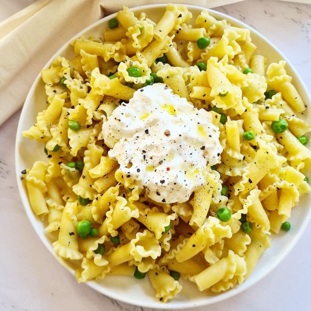 Pâtes,petits pois et stracciatella