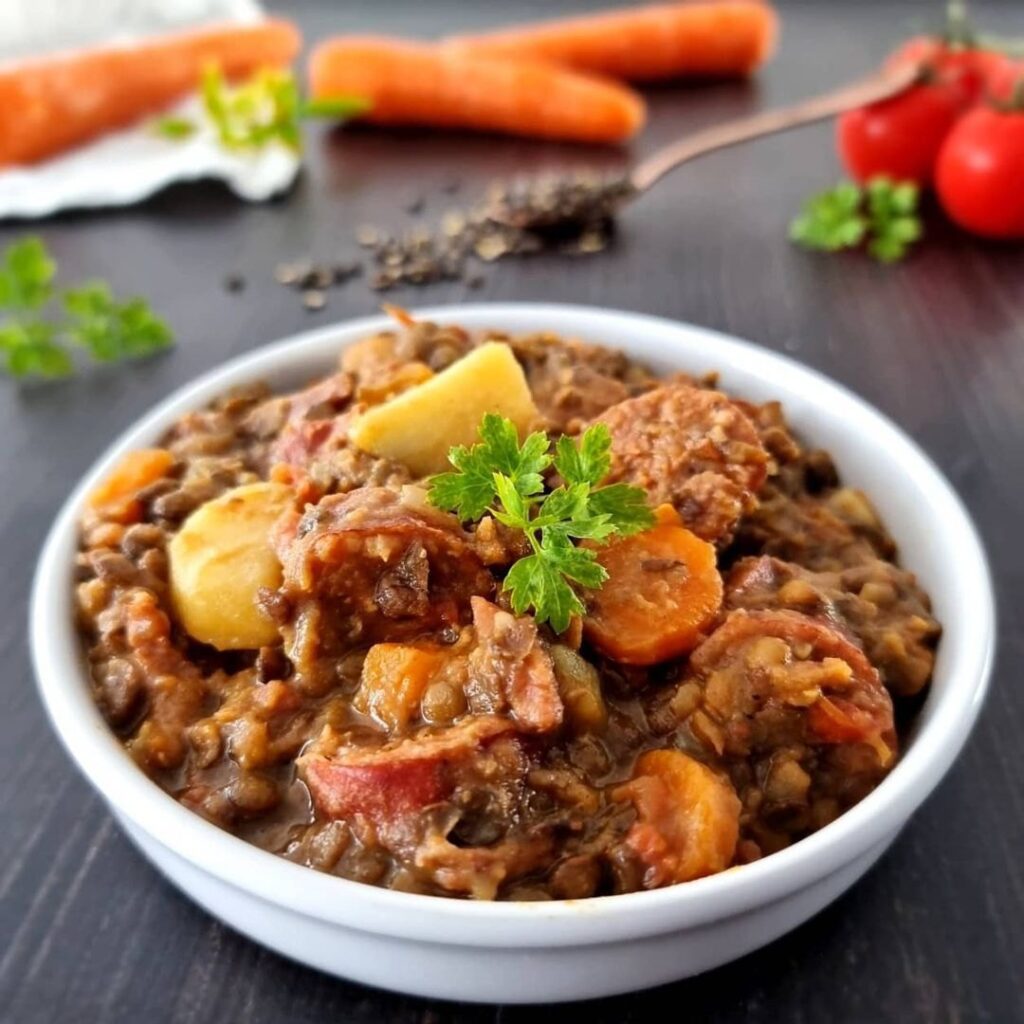 Potée de saucisses de morteau et lentilles aux légumes