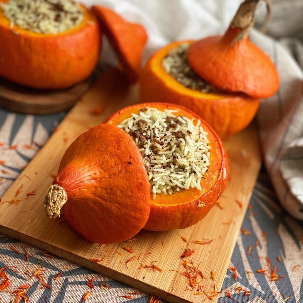 Potimarrons au riz et de la viande hachée