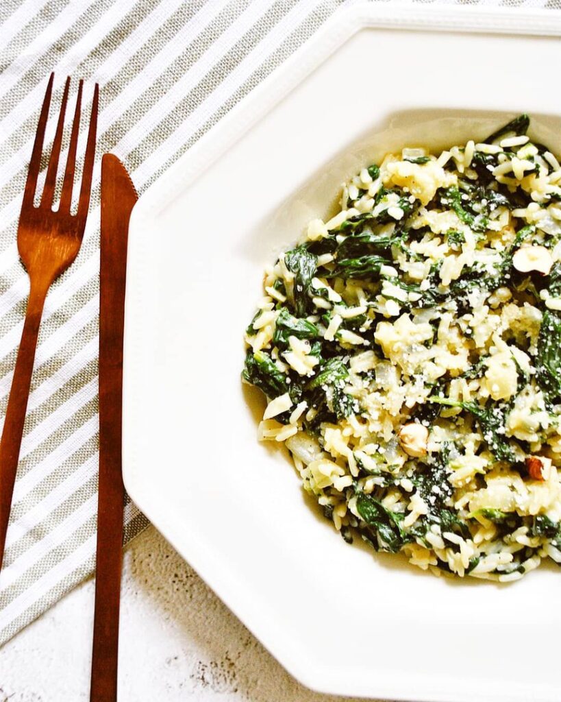 Risotto épinard chèvre frais noisettes