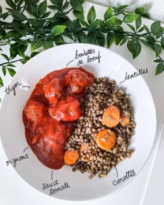 Lentilles et boulettes à la tomate