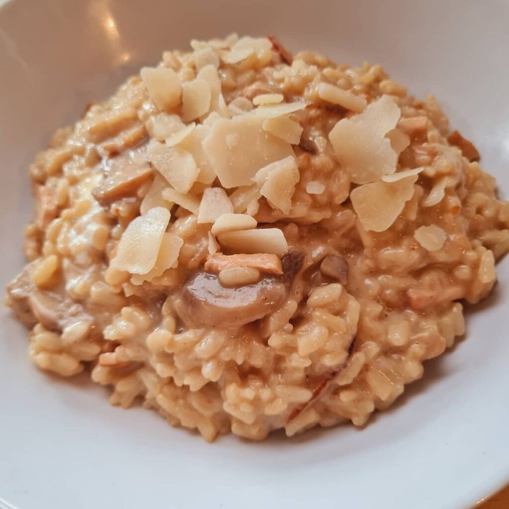 Risotto champignons/oignons & allumettes de poulet