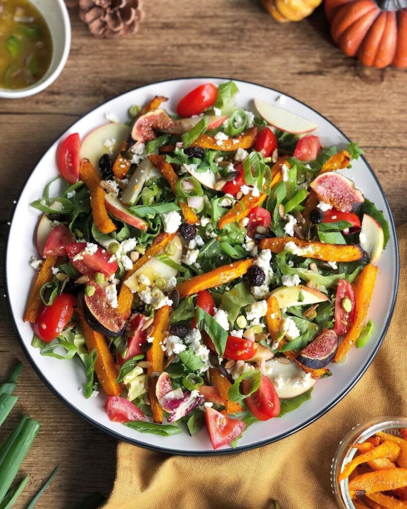 Salade feta, pommes et frites de potiron