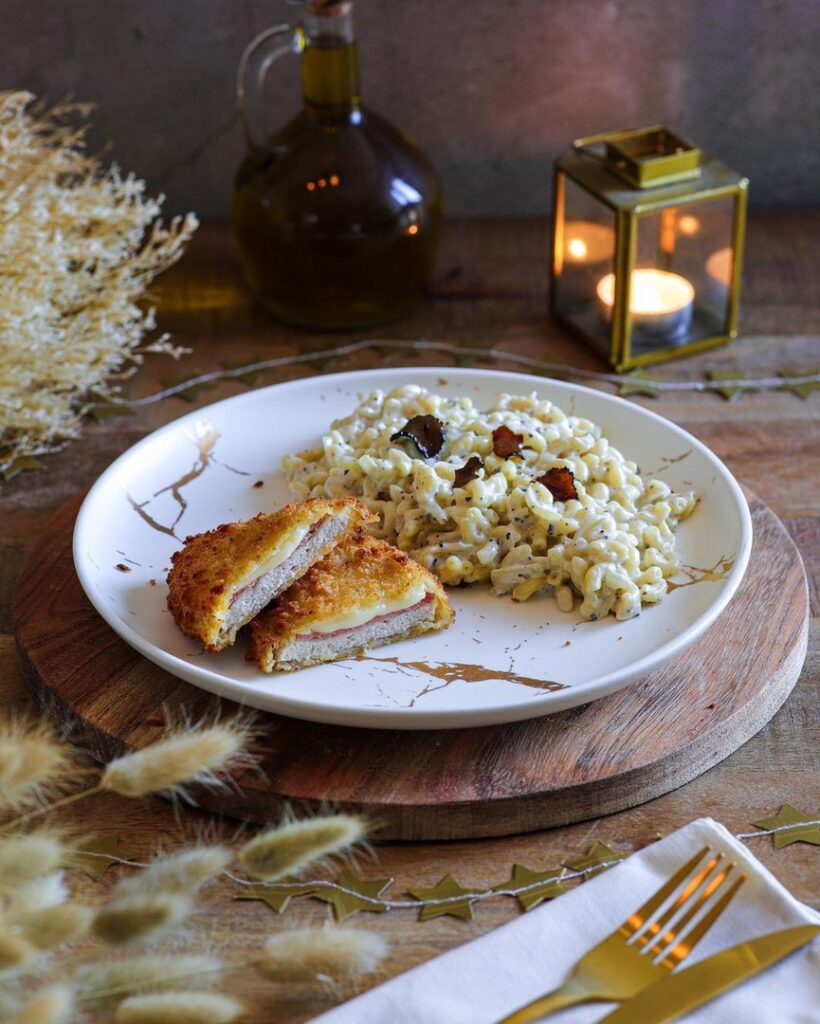 Risotto de coquillettes à la truffe et cordon bleu