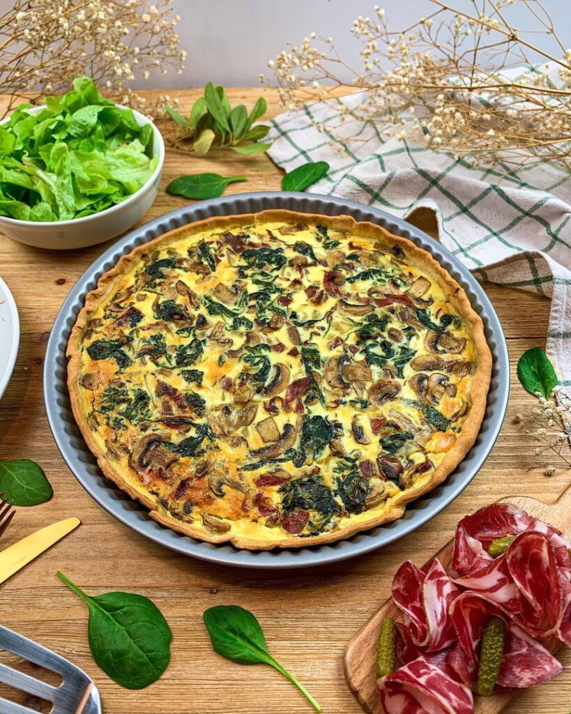 Quiche aux champignons coppa et épinards