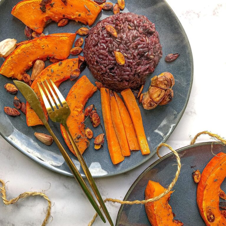 Courge rôtie et riz