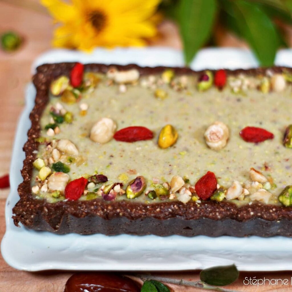 Tarte cacao pistache noisettes