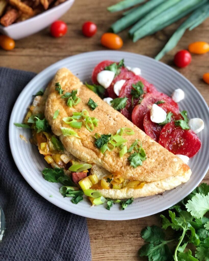 Omelette soufflée chorizo et poireau