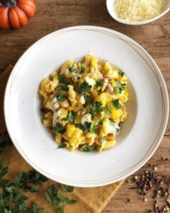 Pâtes au potiron, champignons et gorgonzola