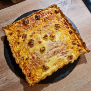 Tarte courgette/jambon/ chèvre & boursin