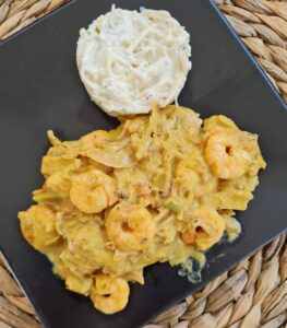 Crevettes aux poireaux sauce curry