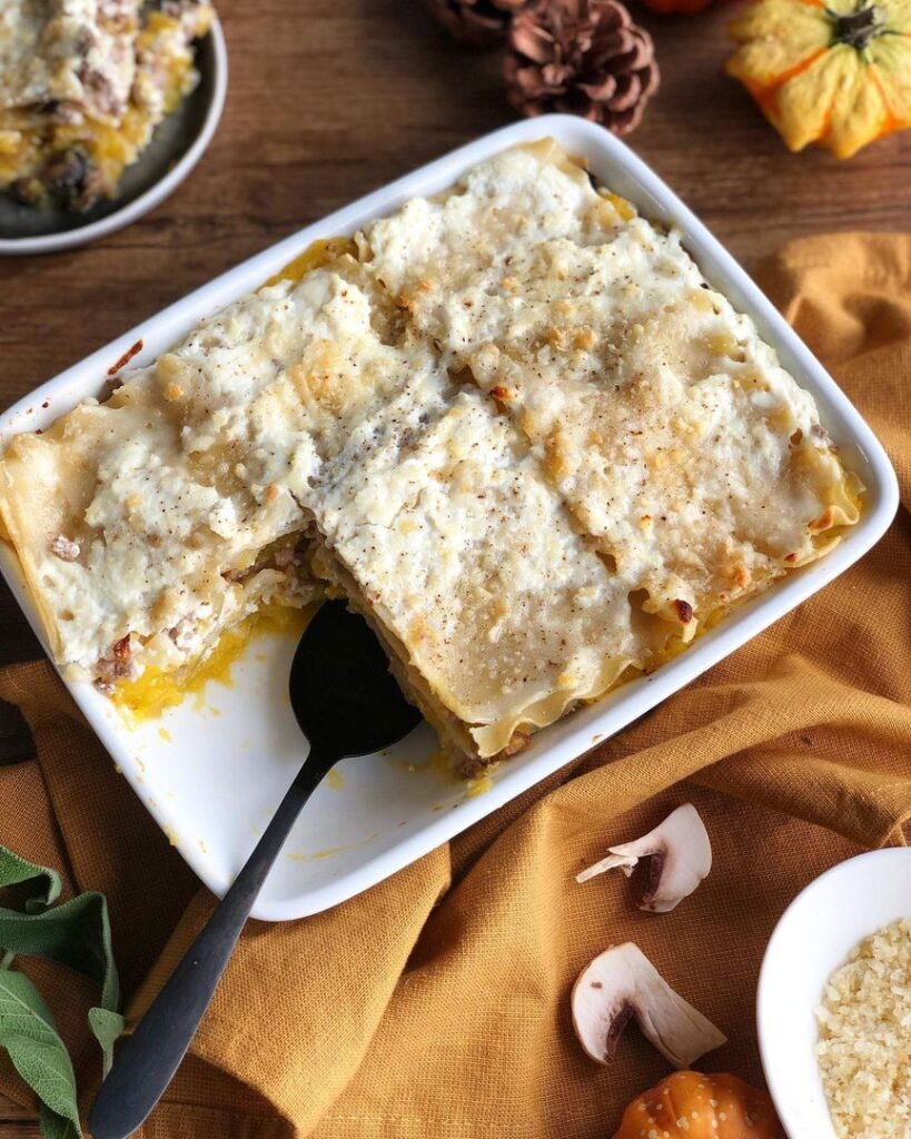 Lasagne ricotta, butternut, boeuf et champignons