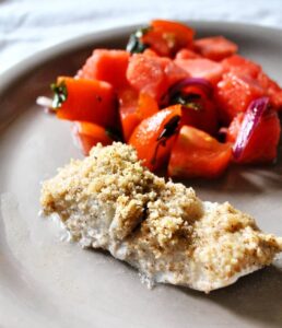 Poisson en croûte de noisette et parmesan