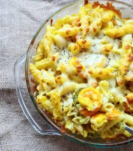 Gratin de pâtes aux crevettes